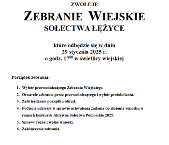 Zebranie Wiejskie 29.01.2025